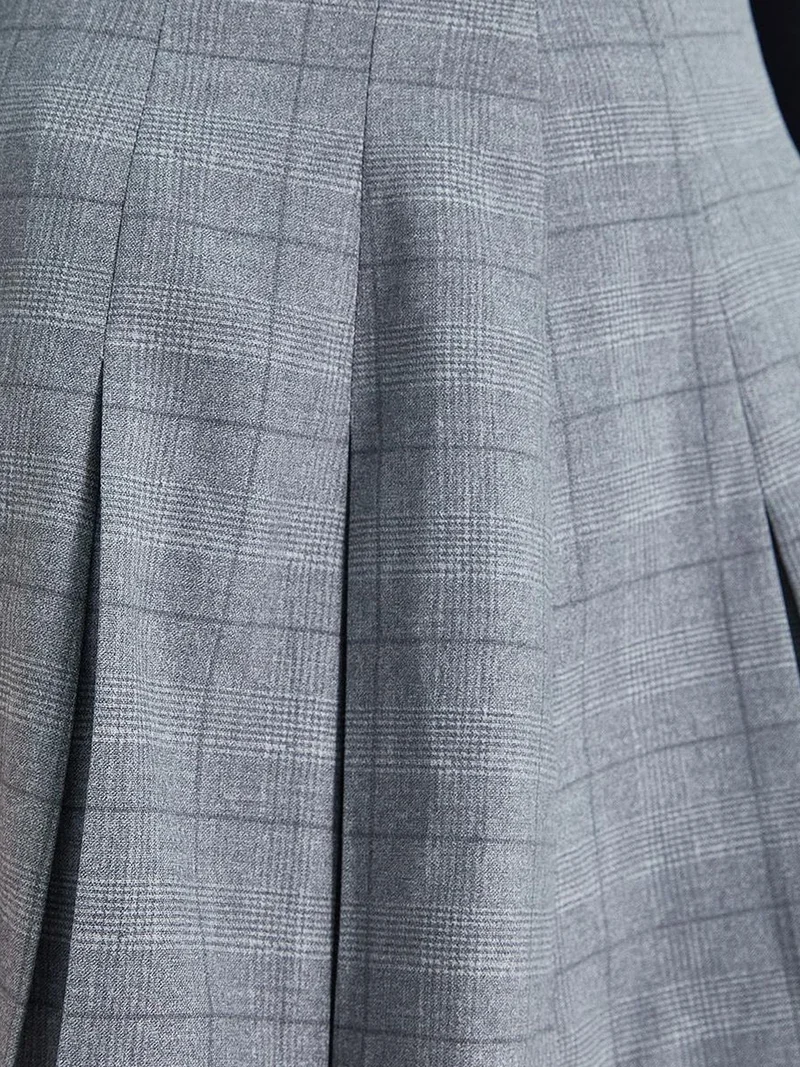 MixRay Grey MIXRAY High Waist Plaid Mini Skirt with Zipper for Women | Best Price UAE